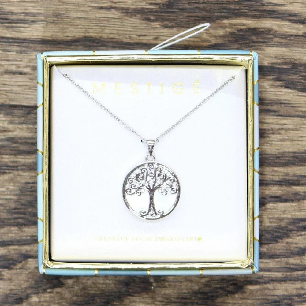 NWT Mestige Willow Tree Of Life Necklace With Swarovski Crystals Silvertone - Picture 4 of 4